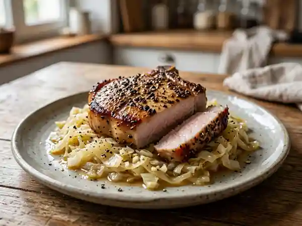 Côtes de porc poivrées et chou fondant - Photo de présentation