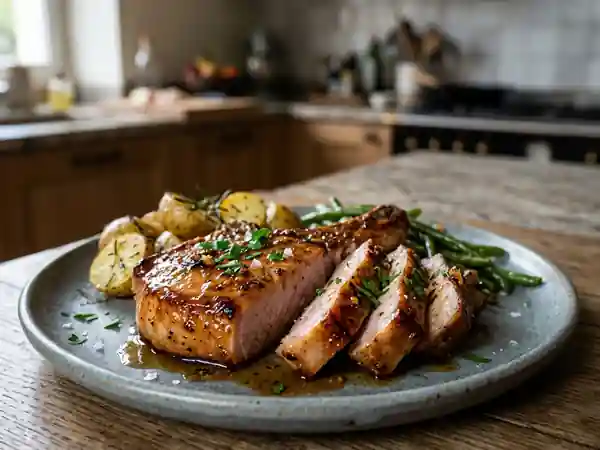 Côte de porc caramélisée au miel et ail - Photo de présentation