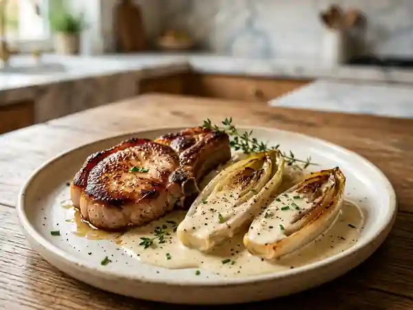 Côtes de porc et endives fondantes à la crème - Photo de présentation
