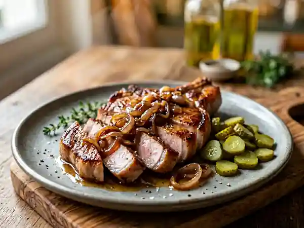Côte de porc charcutière aux échalotes - Photo de présentation