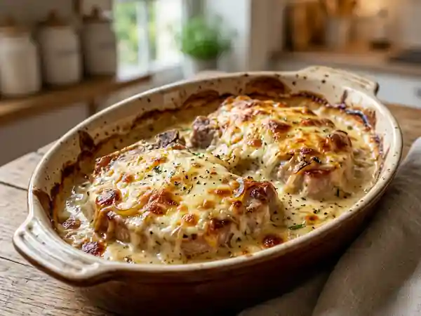 Côtes de porc gratinées à la crème et vin blanc - Photo de présentation