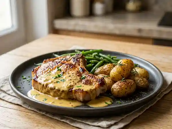 Côtes de porc juteuses à la crème de moutarde - Photo de présentation