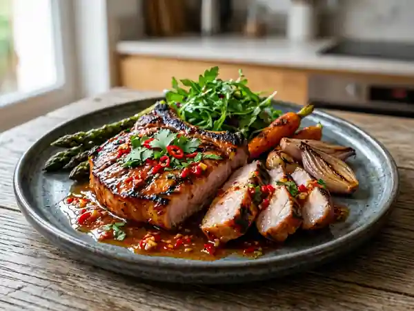 Côtes de porc laquées miel et piment - Photo de présentation