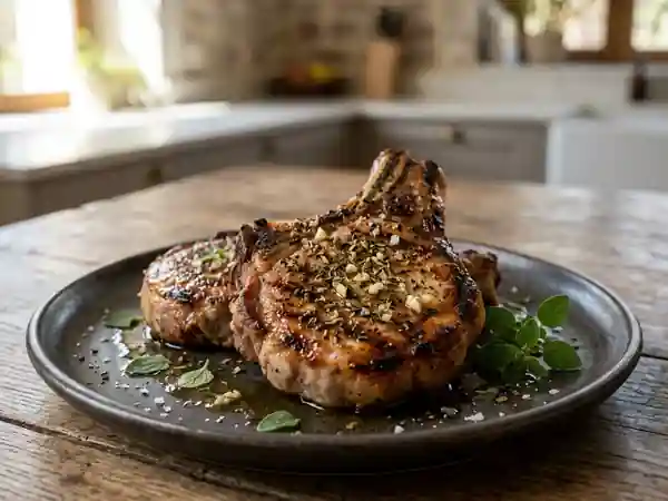 Côtes de porc juteuses à l'origan et à l'ail - Photo de présentation