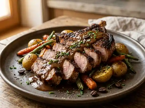 Côtes de porc grillées au café, sauce gourmande - Photo de présentation