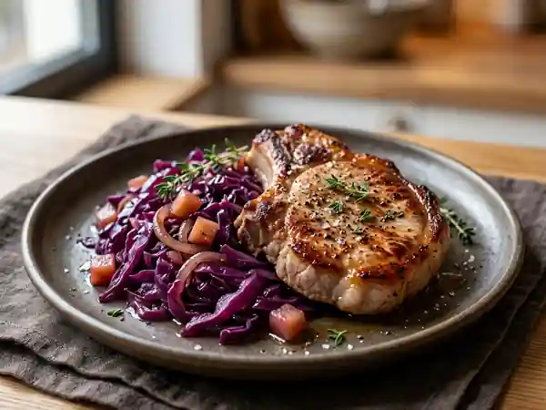 Côtes de porc grillées au chou rouge braisé : recette savoureuse et facile - Photo de présentation