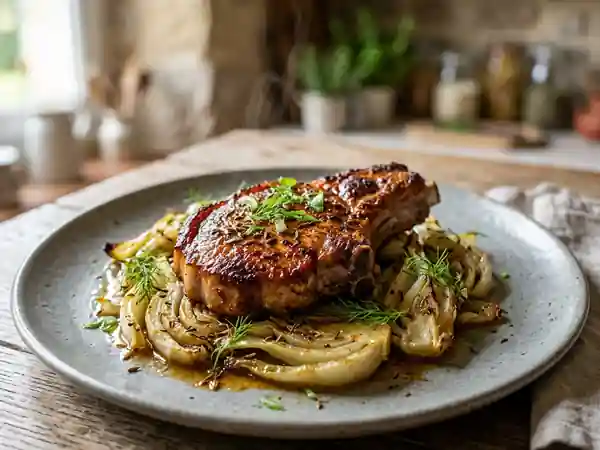 Côtes de porc juteuses au paprika et fenouil - Photo de présentation