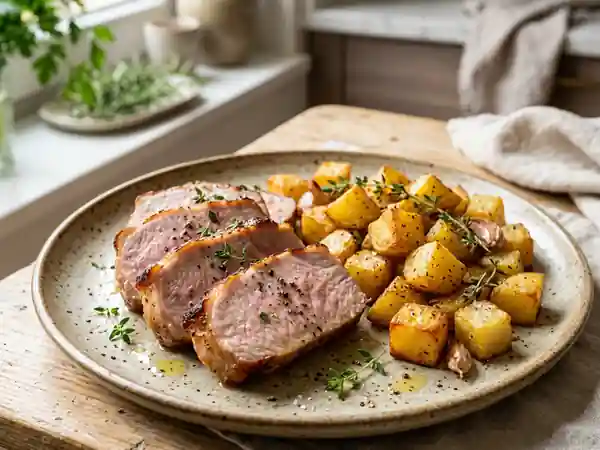 Côtes de porc grillées aux pommes de terre fondantes - Photo de présentation