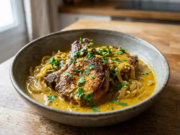 Côtes de porc réunionnaises au curry : recette savoureuse et épicée - Photo de présentation