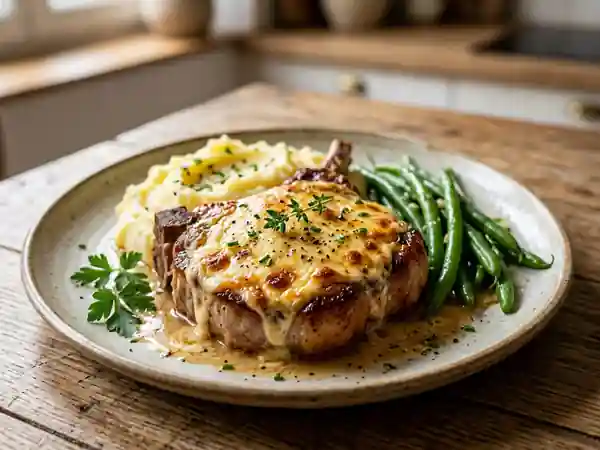 Côte de veau rôtie, crème d'ail et fromage fondu - Photo de présentation