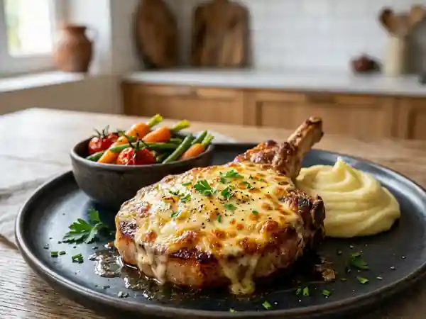 Côtes de veau gratinées, crème à l’ail fondante - Photo de présentation
