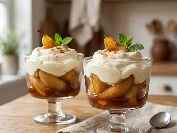 Coupes de poires fondantes au caramel vanillé - Photo de présentation