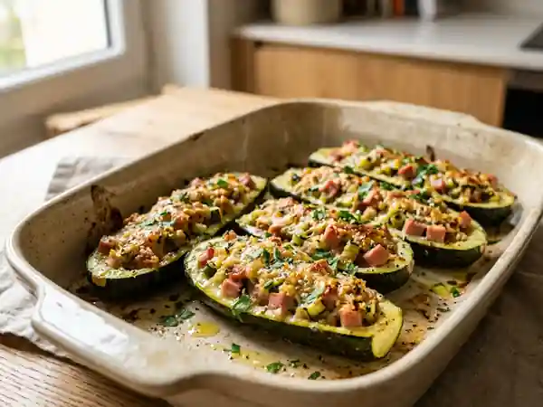Courgettes à la mortadelle et parmesan gratinées - Photo de présentation