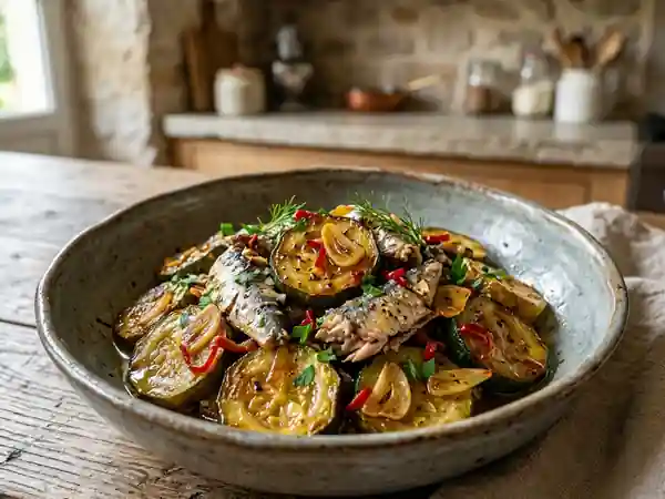 Courgettes confites et sardines à l’ail piquant - Photo de présentation