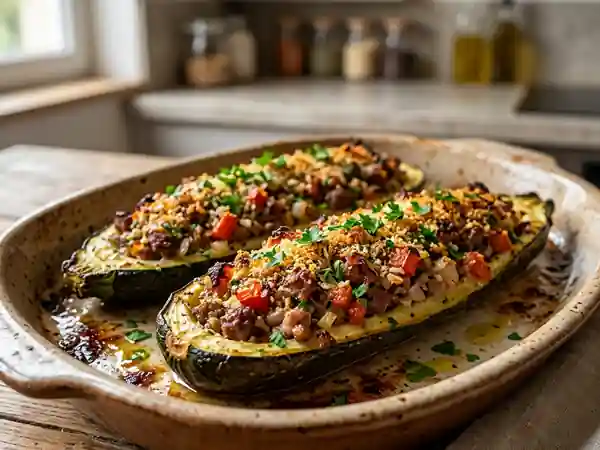 Courgettes farcies au duo de viandes juteuses - Photo de présentation