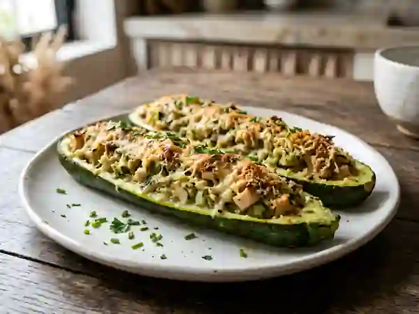 Courgettes farcies au poulet et herbes fraîches - Photo de présentation
