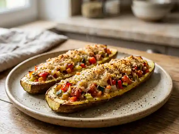 Courgettes farcies aux légumes d'été gratinées - Photo de présentation
