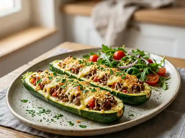 Courgettes farcies gourmandes à la viande et légumes - Photo de présentation