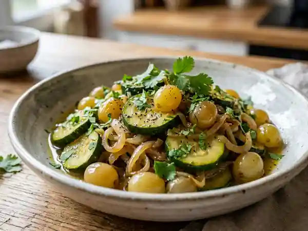 Courgettes mijotées aux raisins et coriandre fraîche - Photo de présentation