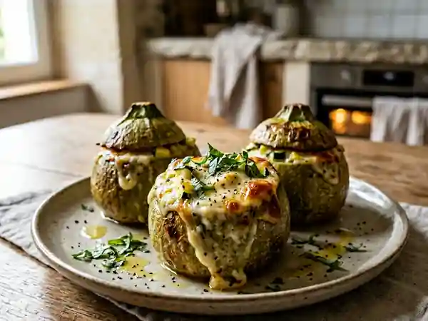 Courgettes farcies au trio de fromages fondants - Photo de présentation