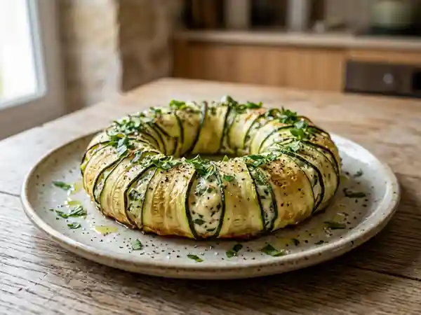 Couronne de courgettes farcie au fromage frais et herbes fraîches - Photo de présentation