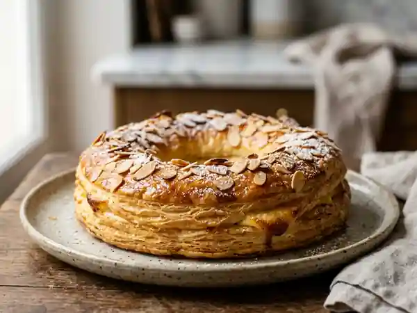 Couronne feuilletée à la crème et amandes croquantes - Photo de présentation