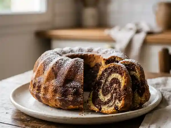 Couronne marbrée moelleuse au chocolat et vanille - Photo de présentation