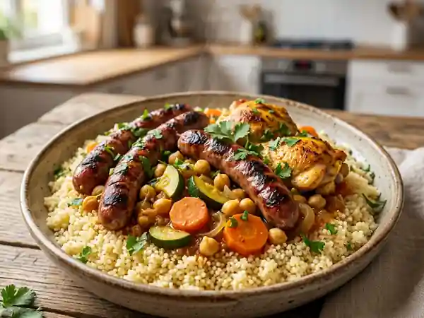 Couscous express poulet, merguez et légumes - Photo de présentation