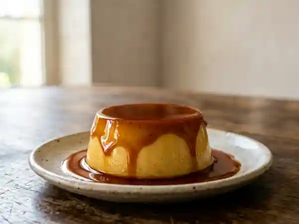 Crème caramel onctueuse et son coulis ambré - Photo de présentation