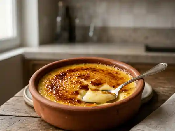 Crème catalane onctueuse et parfumée à la cannelle et au citron - Photo de présentation