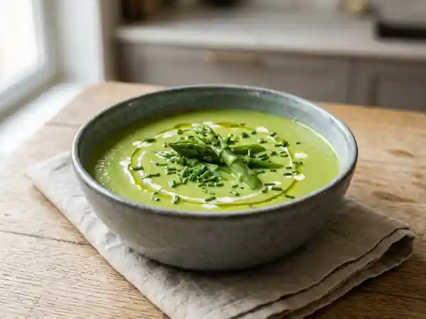 Crème d'asperges glacée : soupe fraîche et onctueuse pour l'été - Photo de présentation