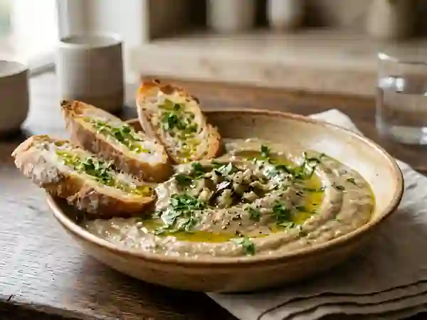Crème d'aubergine onctueuse à l'ail - Photo de présentation
