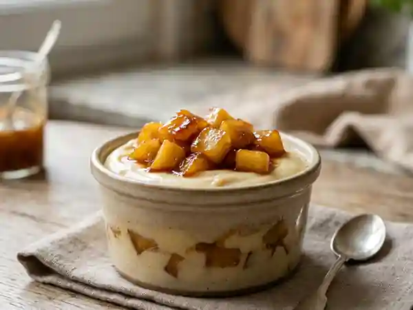 Crème dessert onctueuse aux pommes caramélisées - Photo de présentation