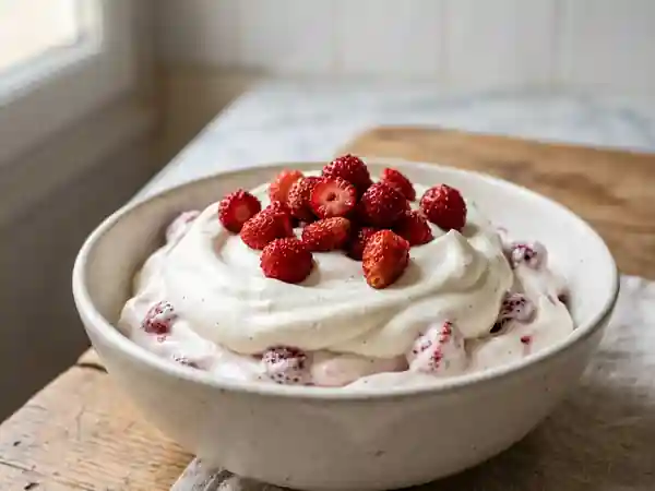 Crème fouettée onctueuse aux fraises des bois - Photo de présentation