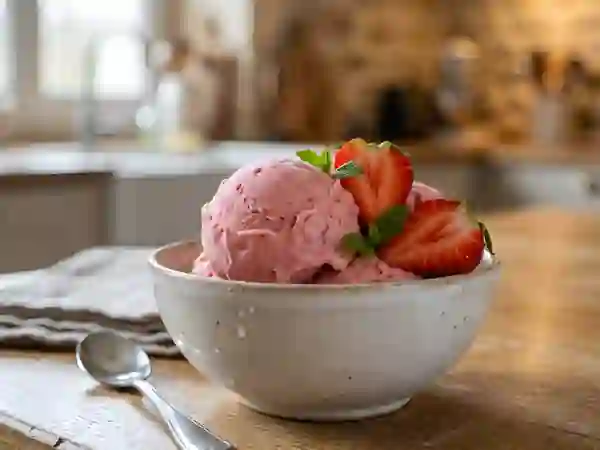 Crème glacée fondante aux fraises fraîches - Photo de présentation