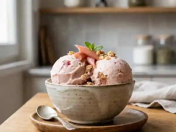 Crème glacée onctueuse à la rhubarbe acidulée - Photo de présentation