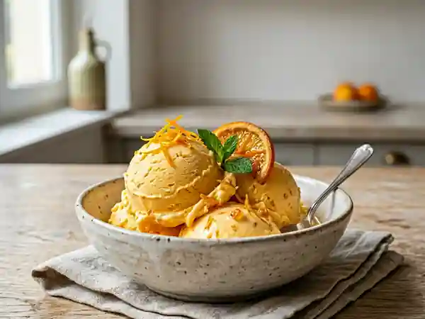 Crème glacée onctueuse à l'orange fraîche - Photo de présentation