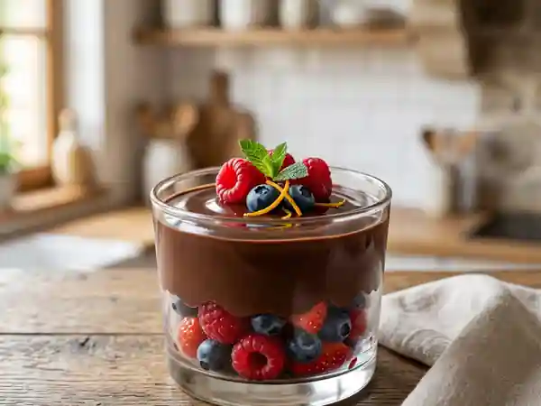 Crèmes fondantes chocolat et fruits frais - Photo de présentation