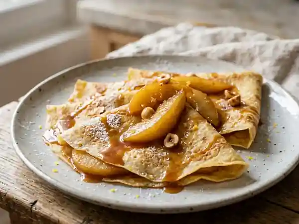 Crêpes fondantes aux poires caramélisées - Photo de présentation