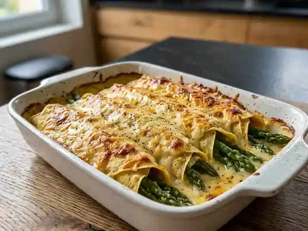 Crêpes gratinées aux asperges vertes et sauce Mornay onctueuse - Photo de présentation