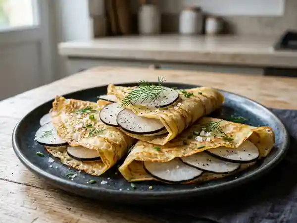 Crêpes fines au radis noir piquant et vodka - Photo de présentation