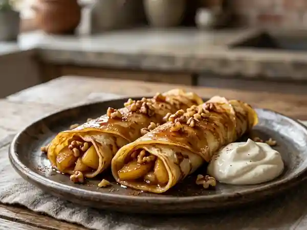 Crêpes Flambées Pommes Fondantes et Noix - Photo de présentation