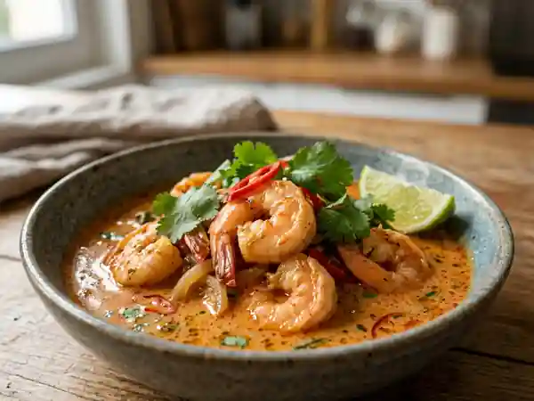 Crevettes au curry et lait de coco façon thaïlandaise : recette savoureuse et facile - Photo de présentation