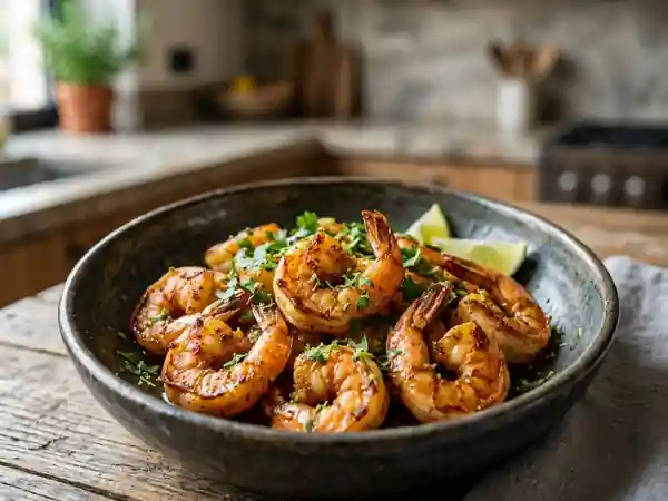 Crevettes snackées aux épices et citron vert - Photo de présentation
