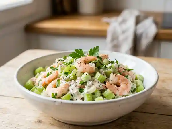 Crevettes et céleri croquant, sauce échalote - Photo de présentation
