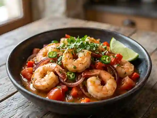 Crevettes pimentées au citron vert et coriandre - Photo de présentation