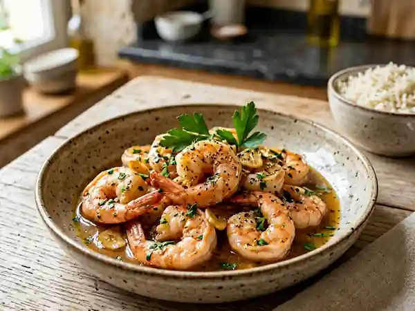 Crevettes sautées à la bière et ail fondant - Photo de présentation