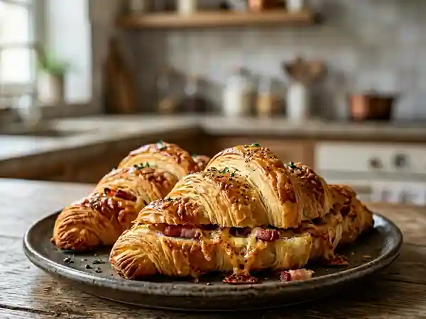 Croissants feuilletés au lard fumé et fromage - Photo de présentation