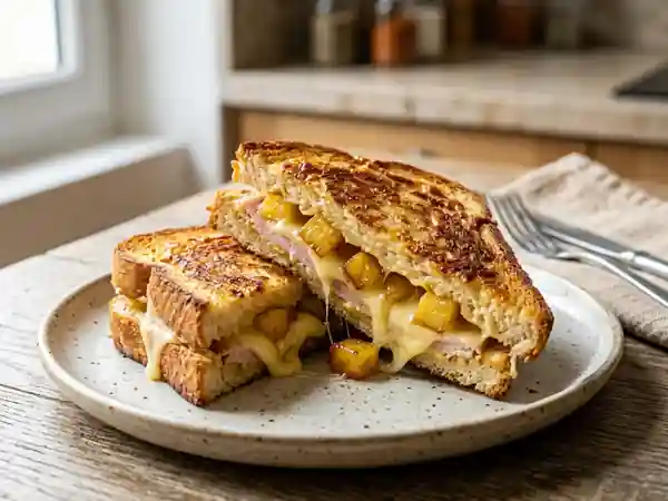 Croque-monsieur fondant à l'ananas caramélisé - Photo de présentation