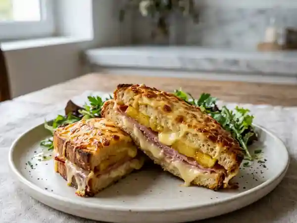 Croque-monsieur croustillant Bayonne et ananas - Photo de présentation